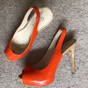 GUESS orange open toe sling back heels